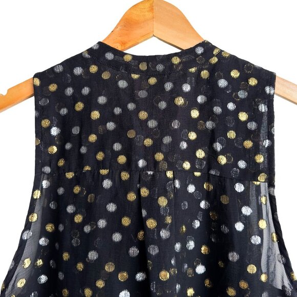 Free People Silk Geometric Gold and Silver Polka Dot Print Top - Black - Picture 5 of 7